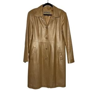 Metallic Gold Leather Coat|Vintage Tailored Statement Jacket